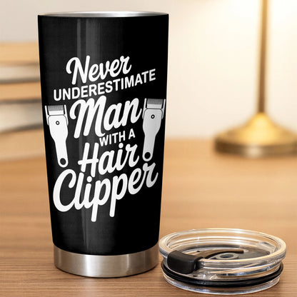 Personalized barber tumbler with vintage barber chair tools design and hair clipper quote gift for men image 7
