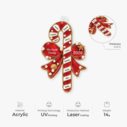 Personalized Candy Cane Christmas Acrylic Ornament - Custom Family Names Holiday Gift