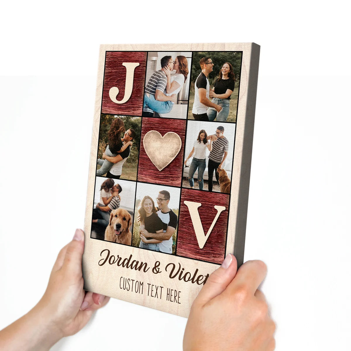 Personalized Couple Photo Canvas / Poster Collage with Names and Initials - Custom Anniversary Gift Wall Art Keepsake
