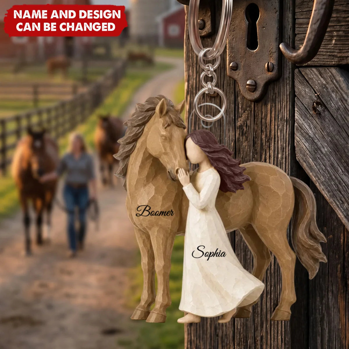 Girl Standing With Horse Personalized Acrylic Keychain - Custom Horse Lover Keepsake Gift