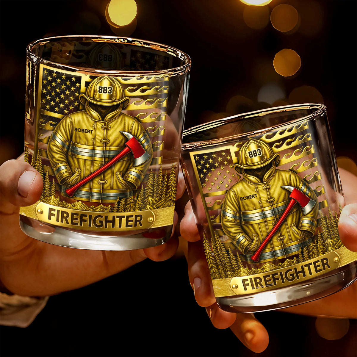 Fire Dept Badge Personalized Whiskey Glass for Firefighter - Custom Retirement Gift
