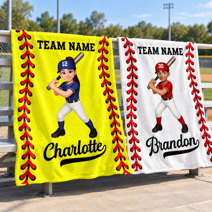 Personalized Baseball & Softball Blanket - Custom Player Name & Team Keepsake Gift for Kids