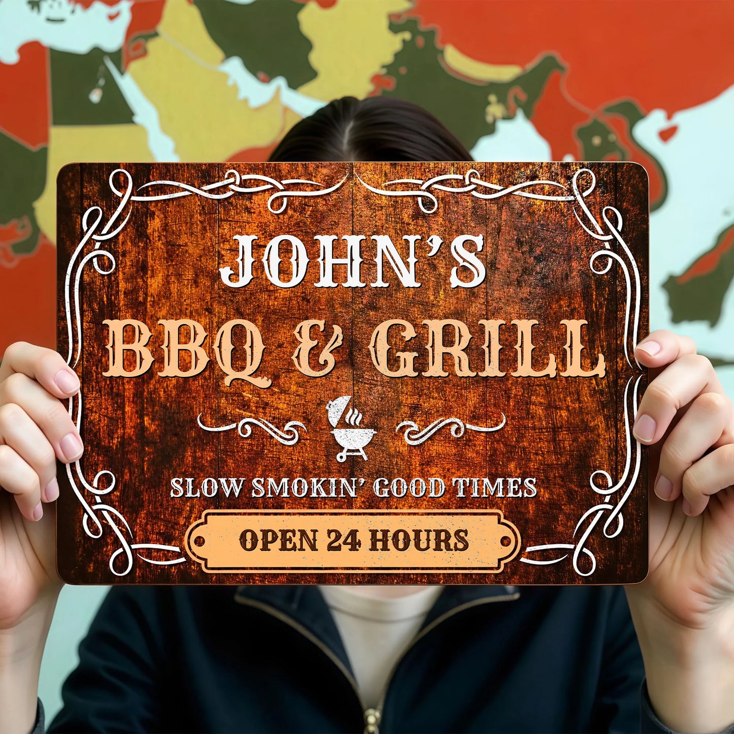 Personalized Bbq Grill Metal Sign for Dad with personalized design details for meaningful gifting image 7