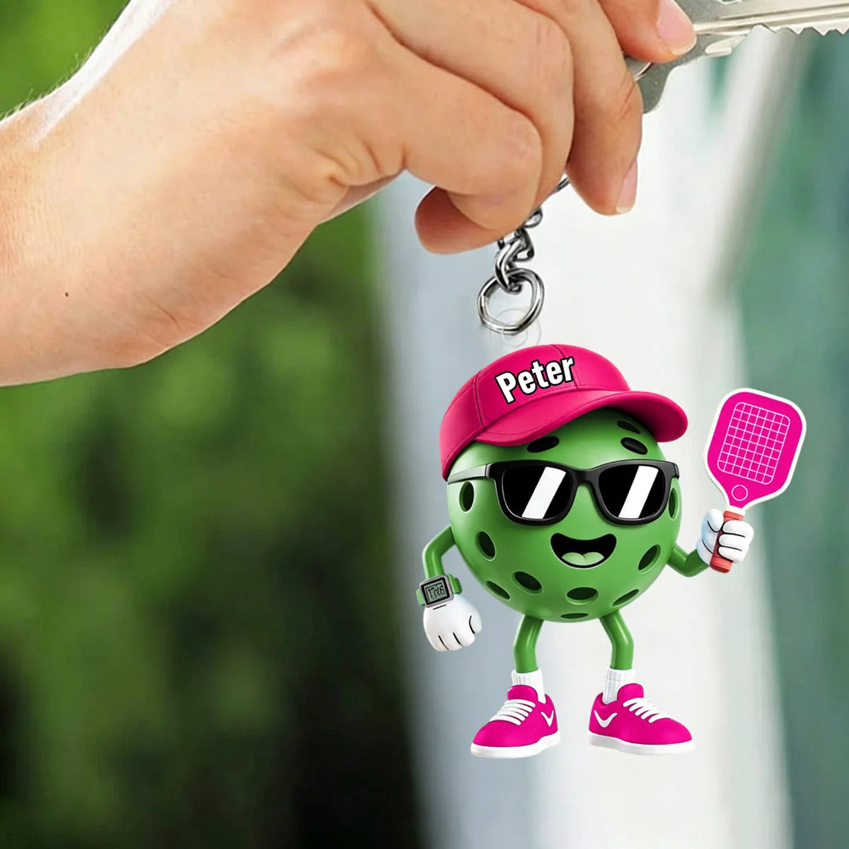 Personalized Pickleball Player Keychain - Custom Cartoon Pickleball Lover Bag Tag Gift