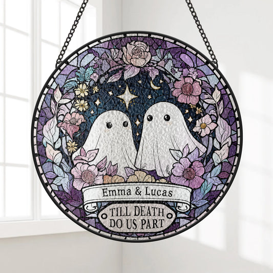 "Till Death Do Us Part" Personalized Ghost Glass Suncatcher Ornament - Custom Couple Wedding Anniversary Gift