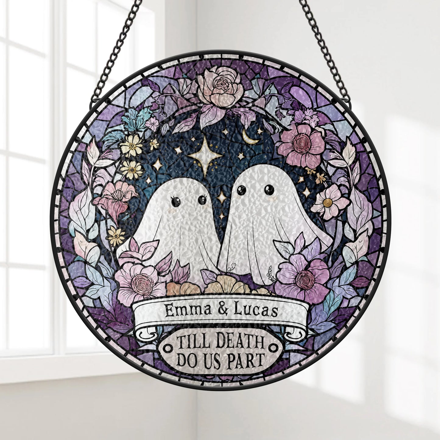 "Till Death Do Us Part" Personalized Ghost Glass Suncatcher Ornament - Custom Couple Wedding Anniversary Gift