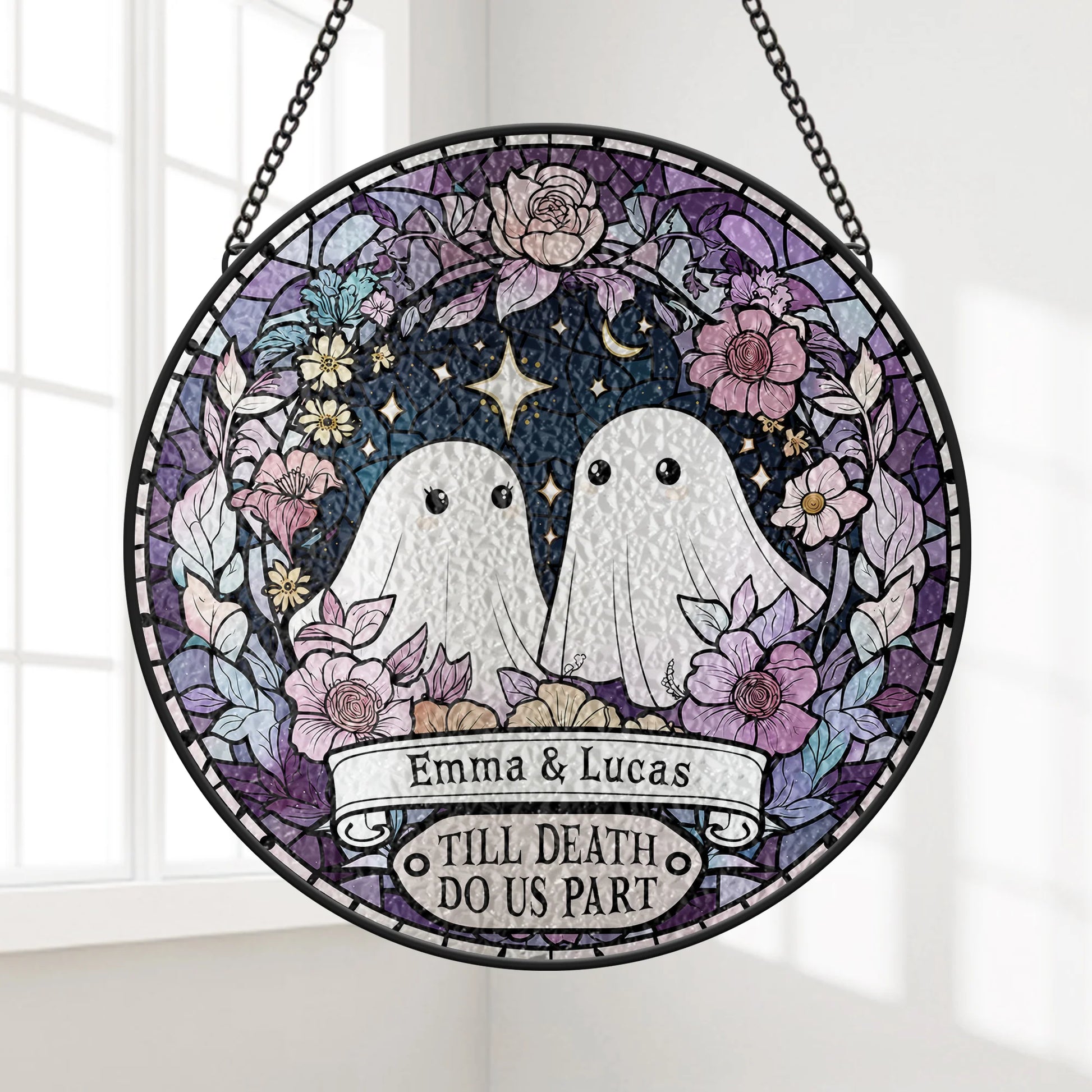 "Till Death Do Us Part" Personalized Ghost Glass Suncatcher Ornament - Custom Couple Wedding Anniversary Gift