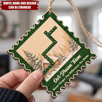 Best Team Ever Personalized Wooden Postage Stamp Ornament - Christmas Gift for Coworkers