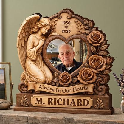 Always In Our Hearts Angel Photo Wooden Block - Personalized Sympathy Gift for Loss of Loved One