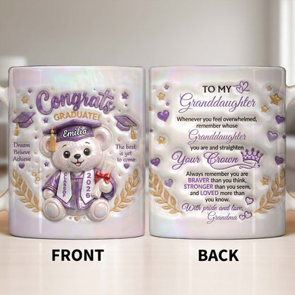 Personalized graduation mug for granddaughter featuring a cute graduation bear with class of 2026 quote from Grandma image 10