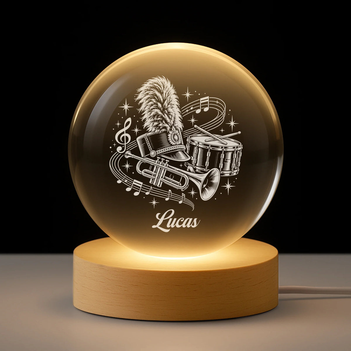 Marching Band Personalized Crystal Ball Lamp - Custom Name Birthday Gift for Music Lovers
