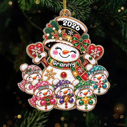 Granny & Grandkids Snowman Personalized Acrylic Ornament - Custom Christmas Keepsake Gift for Grandma