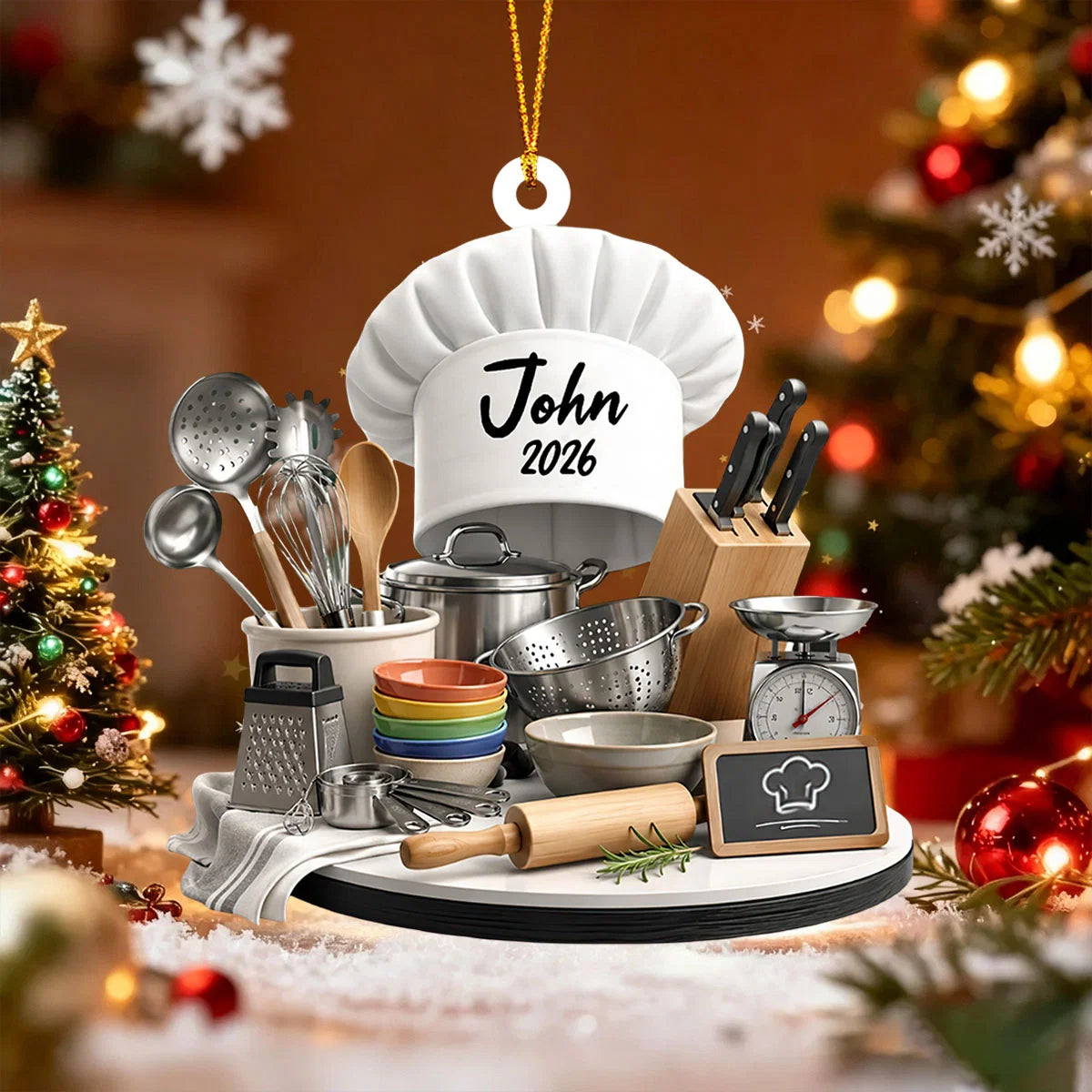 Personalized Chef Hat Christmas Acrylic Ornament - Custom Cooking Keepsake Gift for Home Cooks