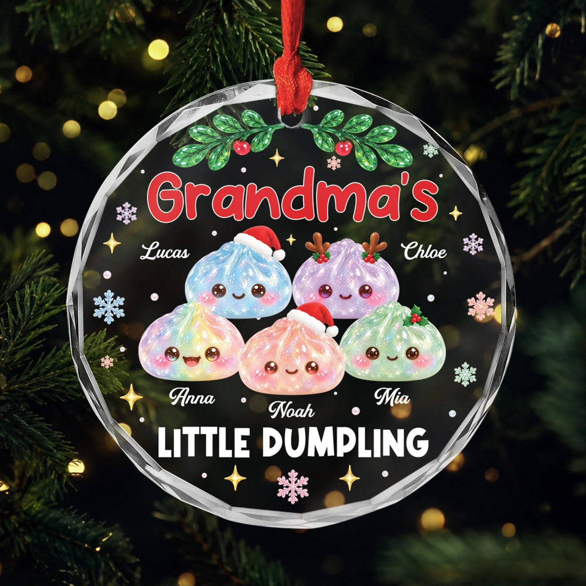 Grandma’s Little Dumplings Personalized Glass Ornament - Custom Christmas Keepsake for Grandparents
