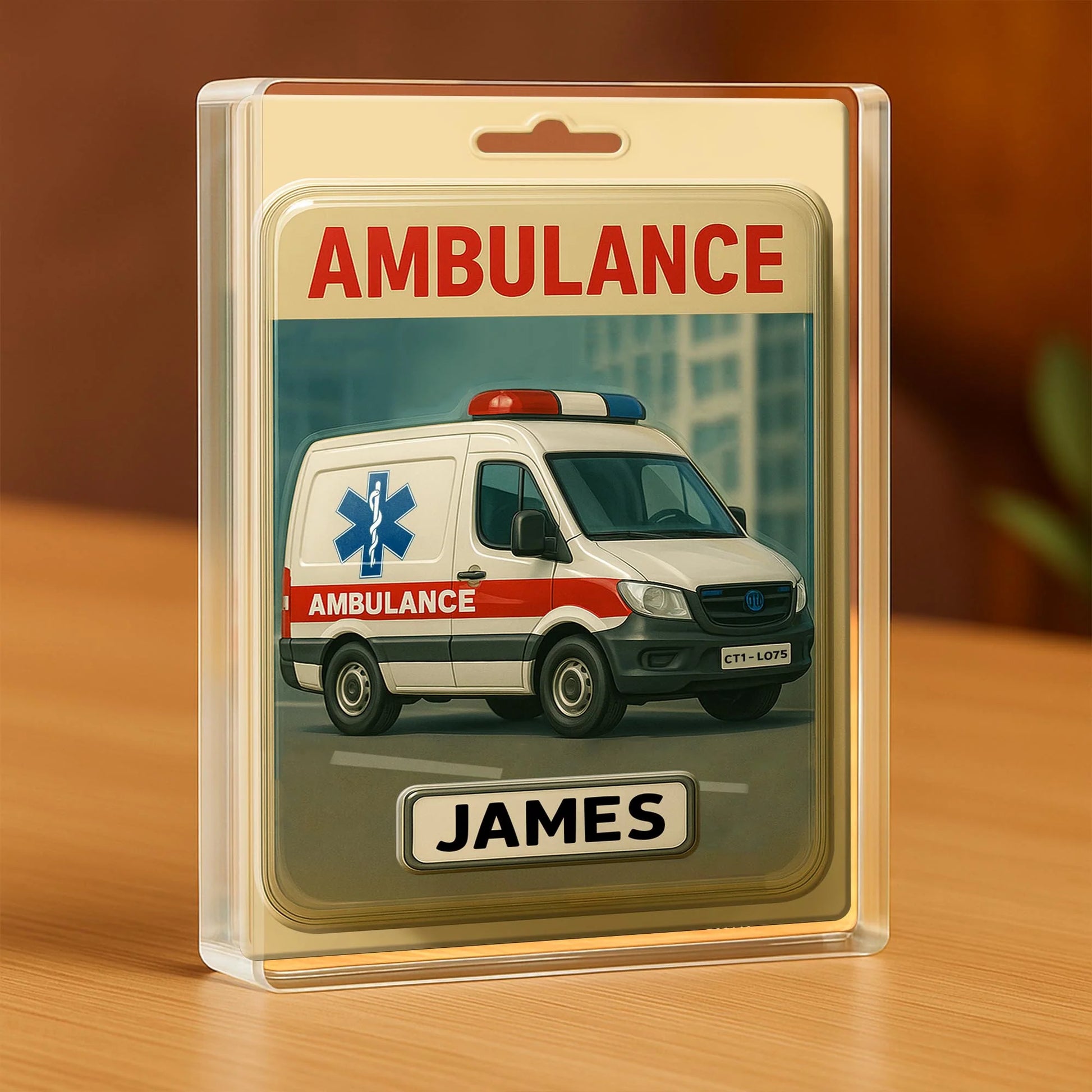 Custom ambulance plaque personalized with name James, freestanding acrylic keepsake sign for EMTs. image 8