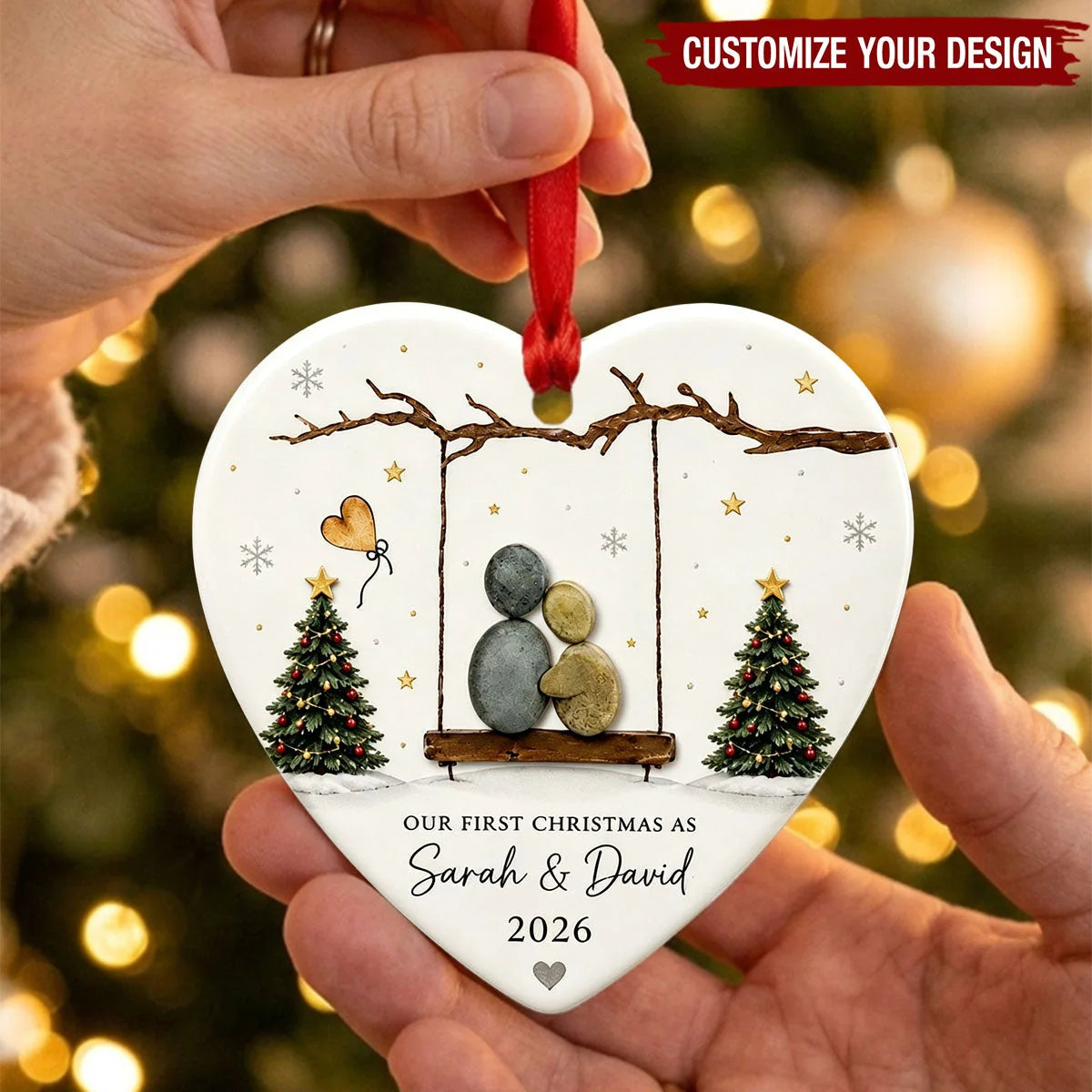 Our First Christmas As a Couple - Custom Heart Ceramic Ornament Keepsake Gift