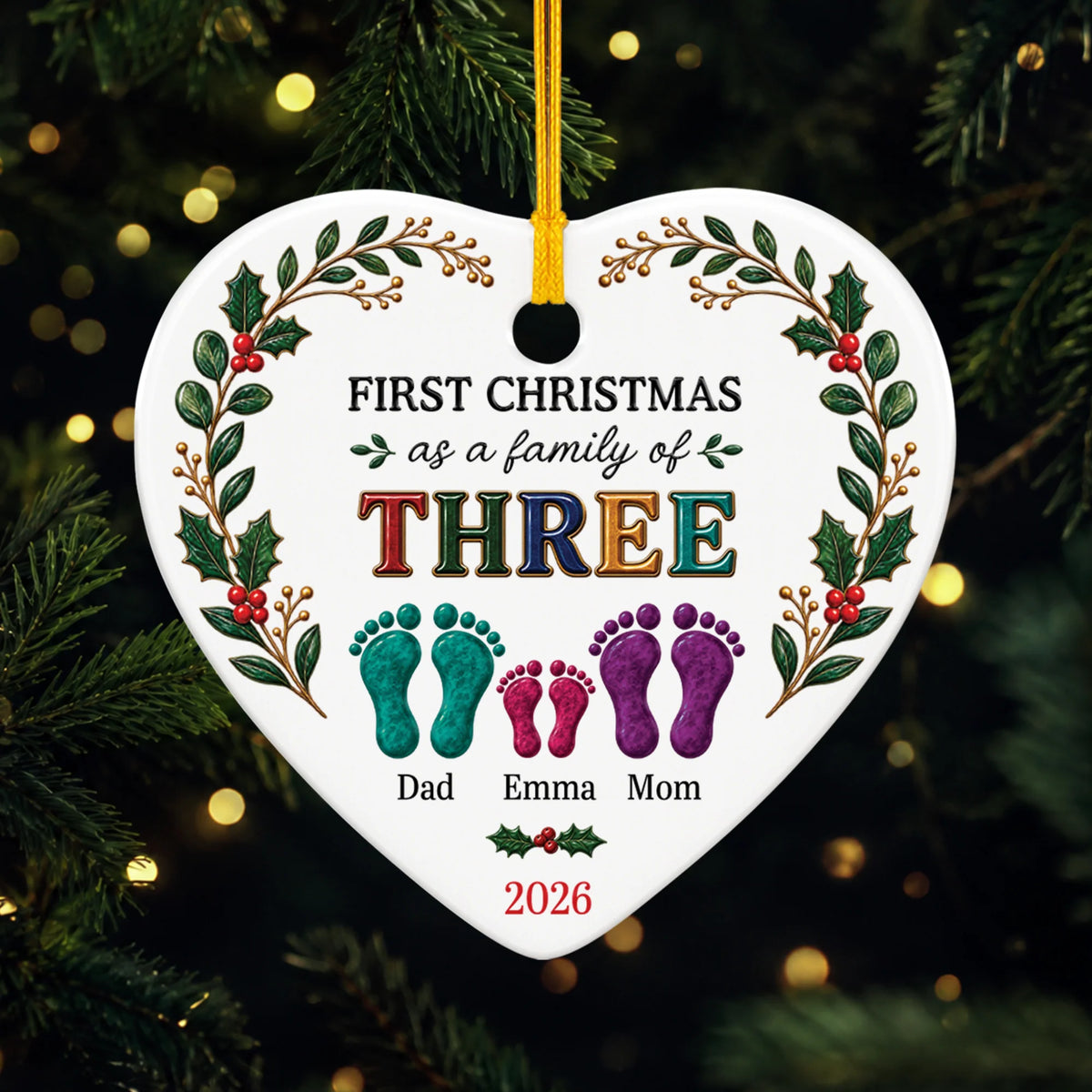 "First Christmas as a Family" Personalized Ceramic Ornament - Keepsake for New Parents