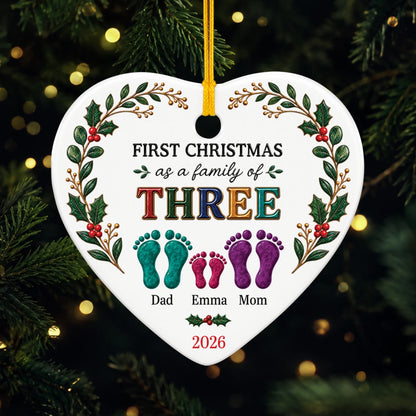"First Christmas as a Family" Personalized Ceramic Ornament - Keepsake for New Parents