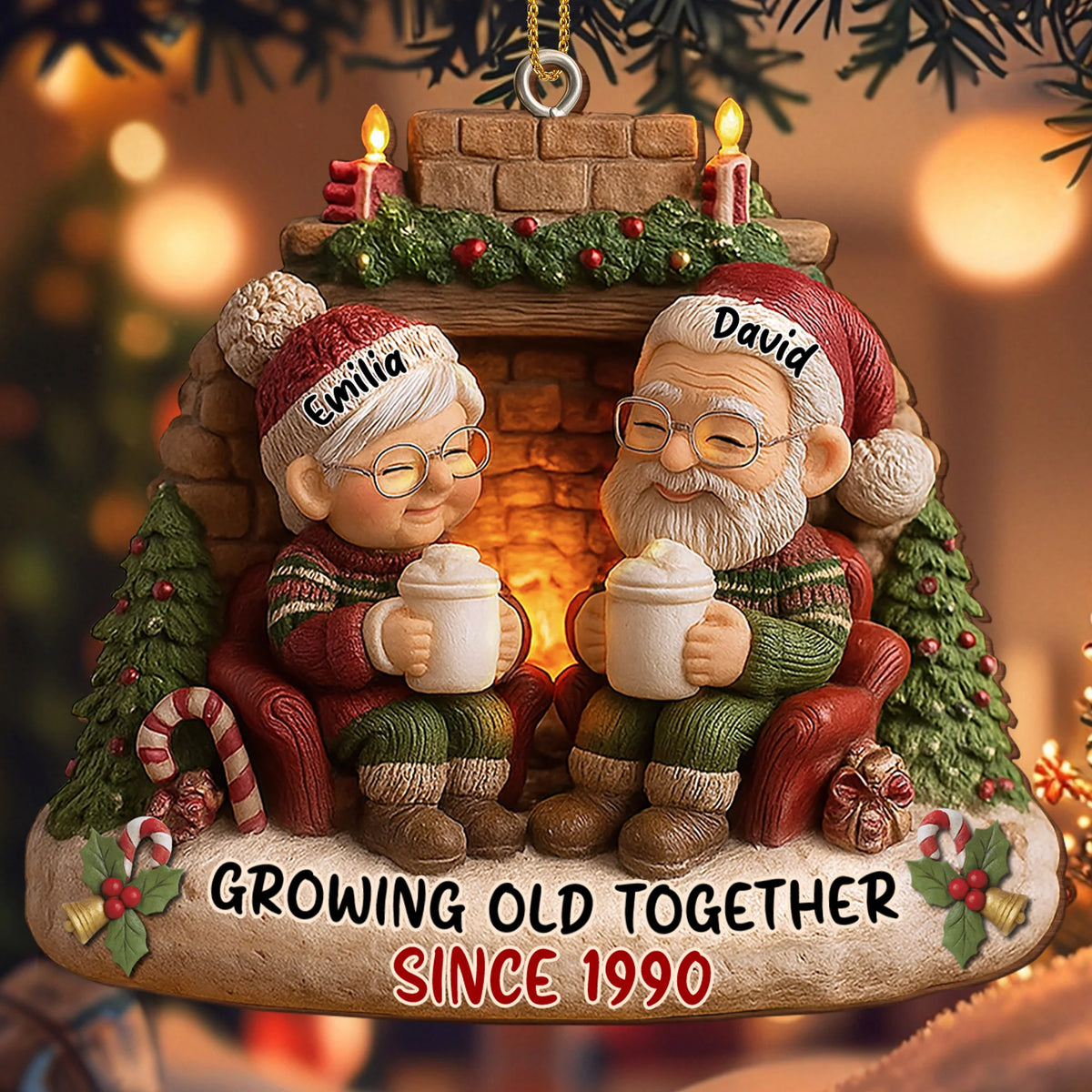Growing Old Together Personalized Wood Ornament - Couples Christmas Holiday Gift