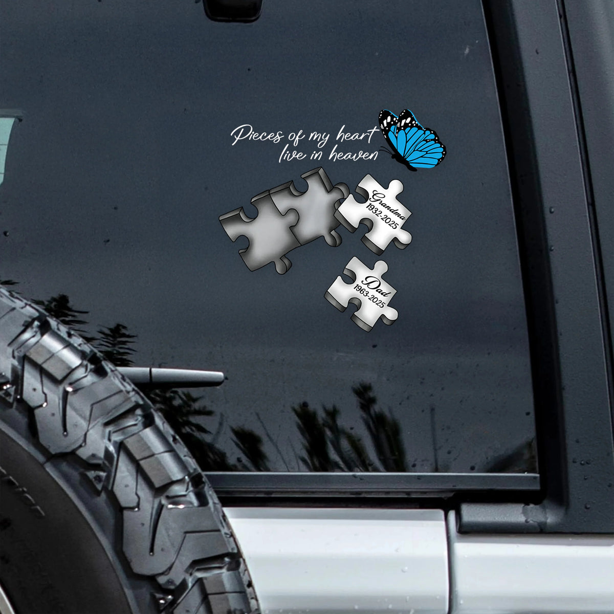 A Piece Of My Heart Lives In Heaven - Personalized Car Window Memorial Decal
