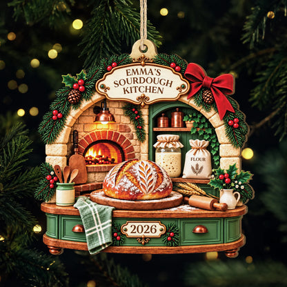 Sourdough Kitchen Personalized Wood Ornament - Custom Christmas Keepsake Gift for Bakers