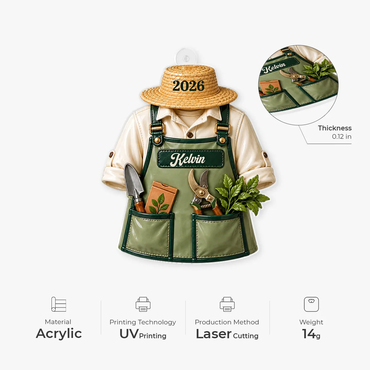 Gardener Apron Personalized Acrylic Ornament - Custom Garden Keepsake Gift for Plant Lovers
