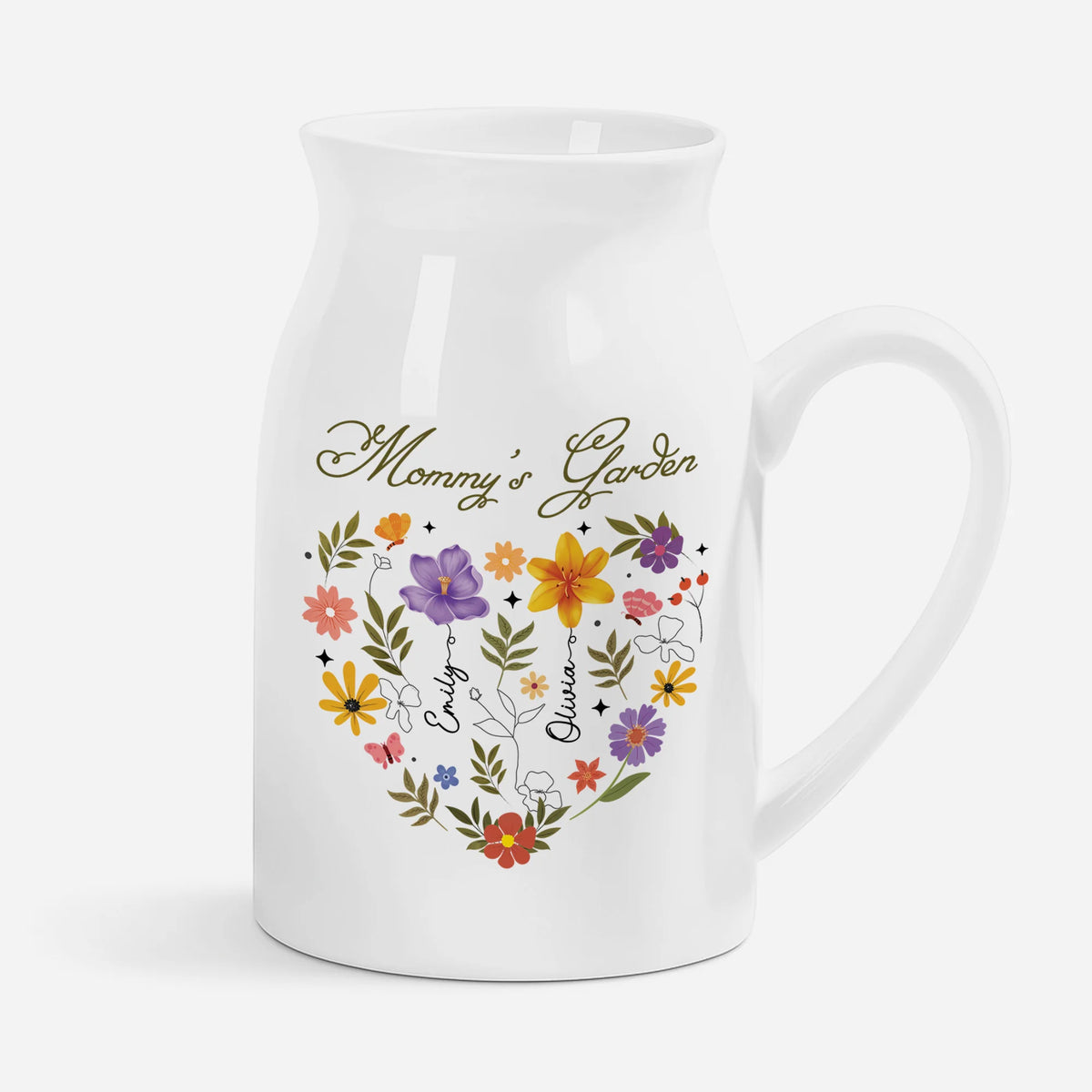 Mommy's Garden Personalized Mom Flower Vase - Custom Grandma Floral Pitcher Gift