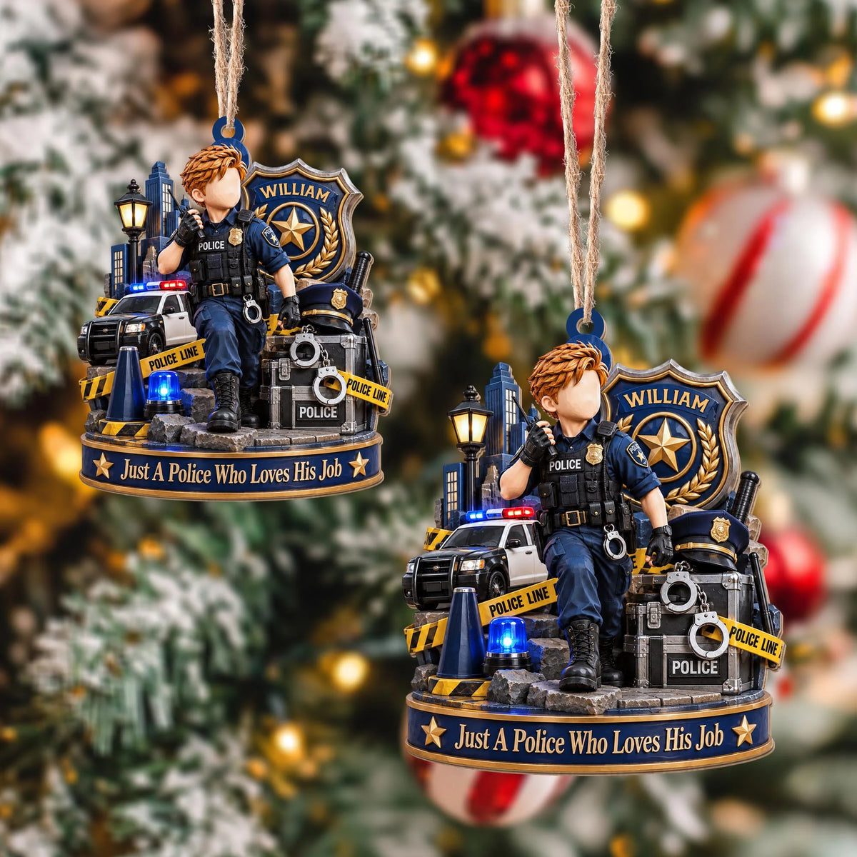 "Just A Police Who Loves His Job" Personalized Wood Ornament - Custom Christmas Gifts for Police Officers