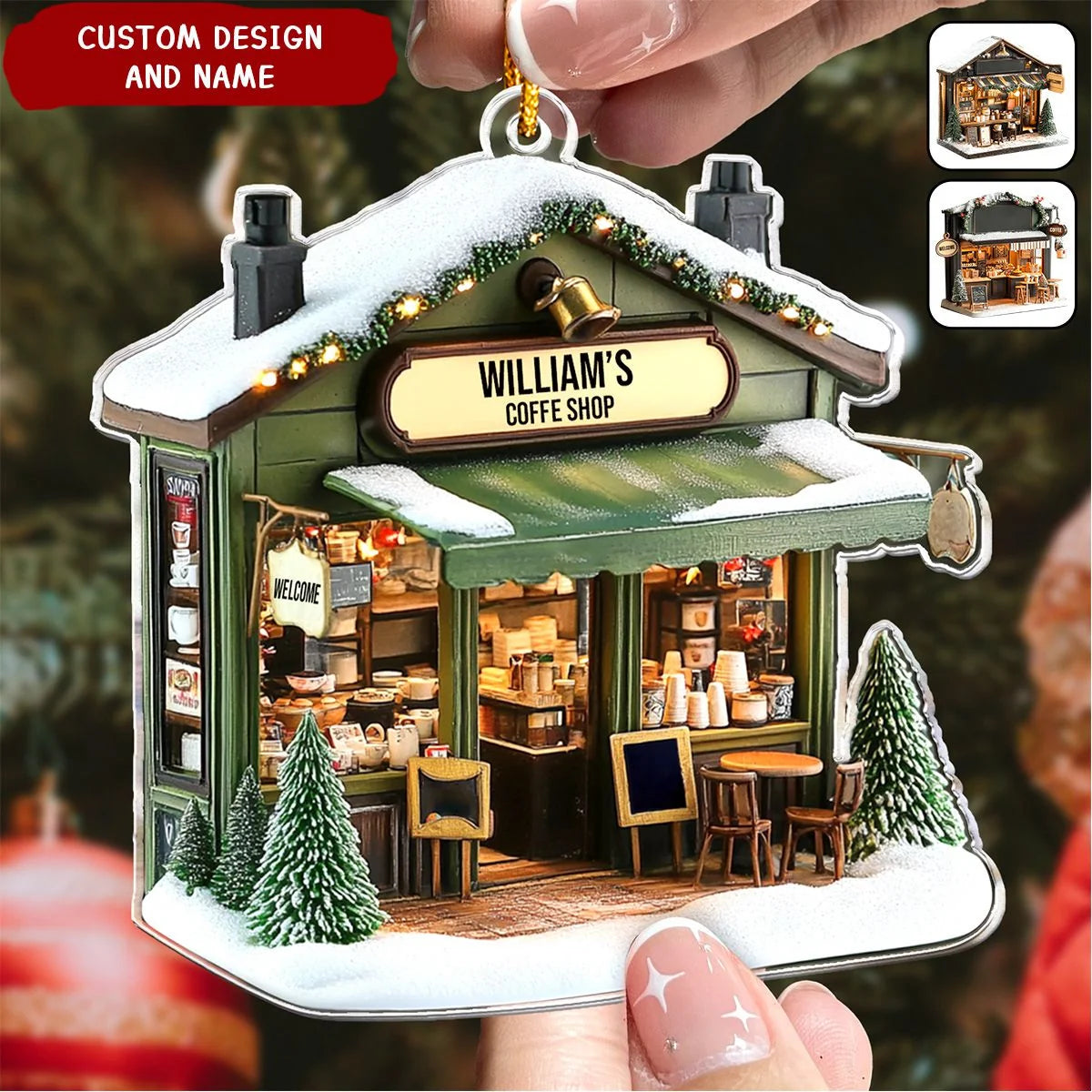 Custom Coffee Shop Christmas Ornament - Personalized Acrylic Keepsake Gift for Barista