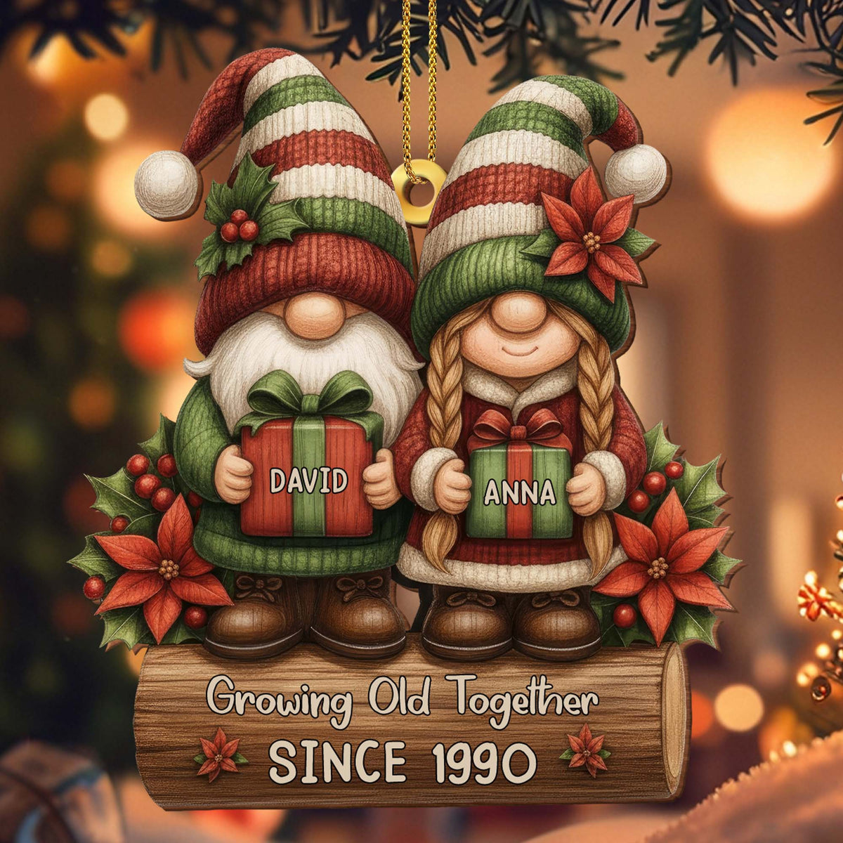 Growing Old Together Gnomes With Poinsettia