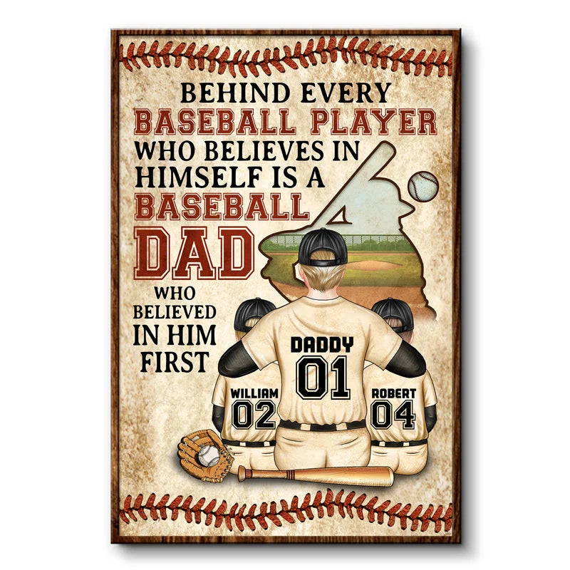 "Behind Every Baseball Player" Custom Baseball Dad Poster / Canvas - Personalized Gift for Dad