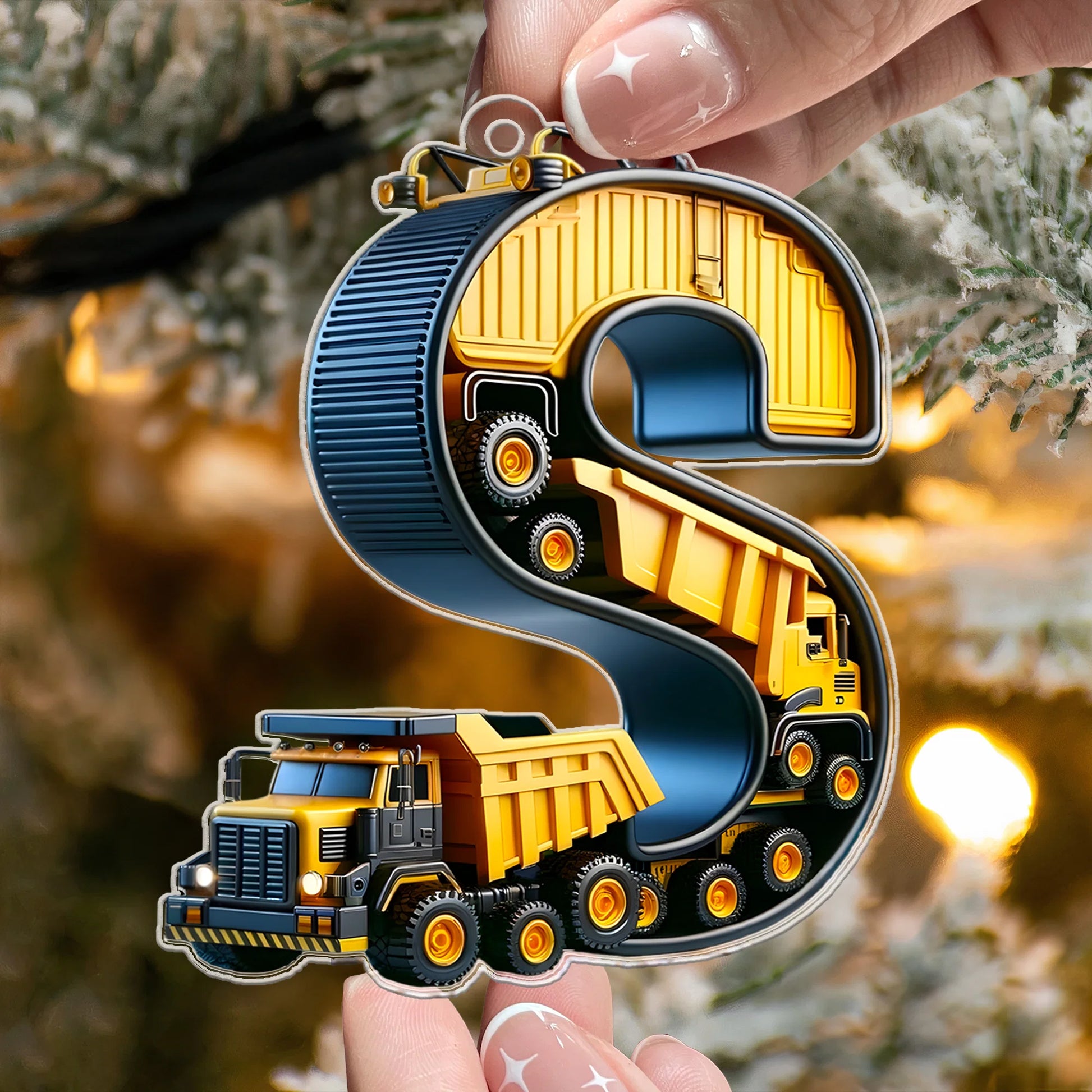 Construction Vehicles Letter Personalized Acrylic Ornament - Custom Christmas Keepsake