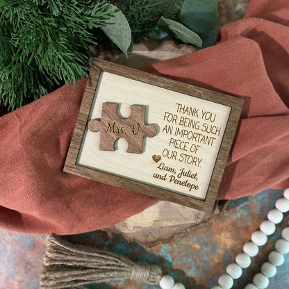 Personalized teacher appreciation plaque featuring custom wooden sign design with wooden stand for desk decoration image 6
