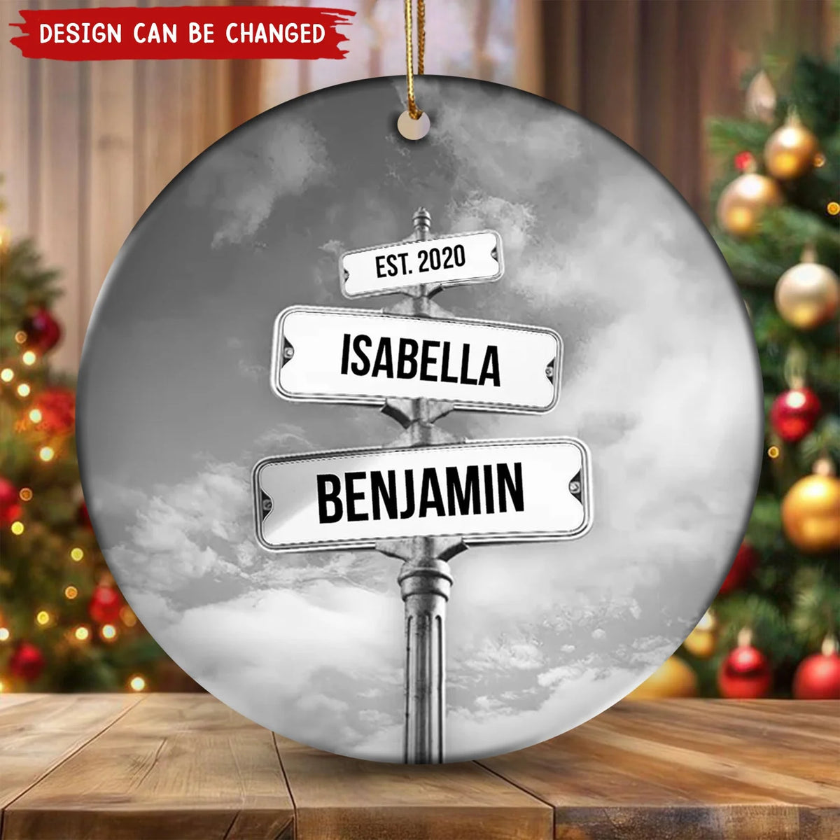 Custom Couple Name Street Sign Personalized Ceramic Ornament - Romantic Christmas Keepsake
