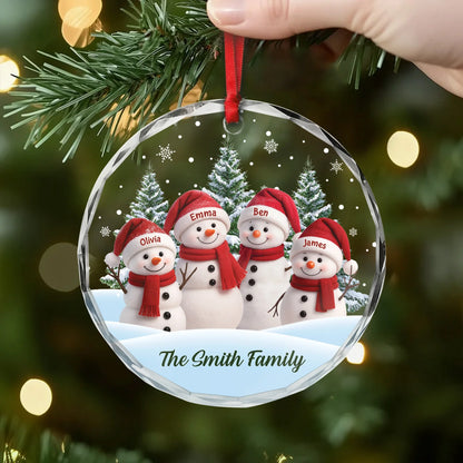 Personalized Family Snowman Glass Ornament - Custom Christmas Keepsake Gift with Names for Holiday Tree