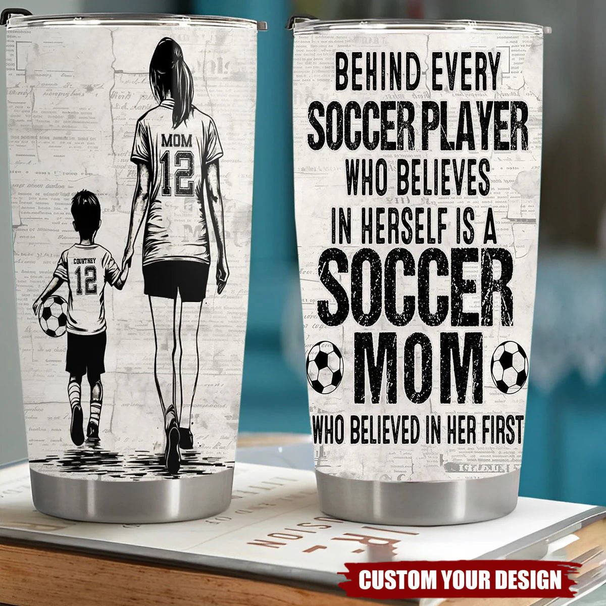 Personalized soccer mom tumbler with custom name and quote for Mother's Day gift