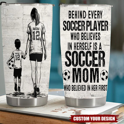Personalized soccer mom tumbler with custom name and quote for Mother's Day gift