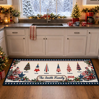 Personalized Christmas Kitchen Runner Rug - Custom Patriotic Family Name Holiday Mat