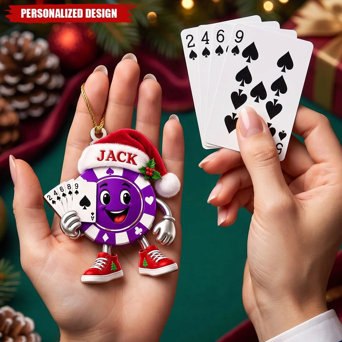 Custom Poker Chip Wooden Ornament - Personalized Christmas Keepsake Gift for Card Players