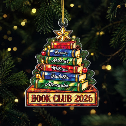 Book Club Christmas Tree Acrylic Ornament - Personalized Reader Gift for Friends
