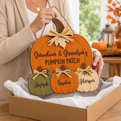Grandma & Grandpa's Pumpkin Patch Personalized Wood Sign - Custom Grandparents Fall Door Hanger