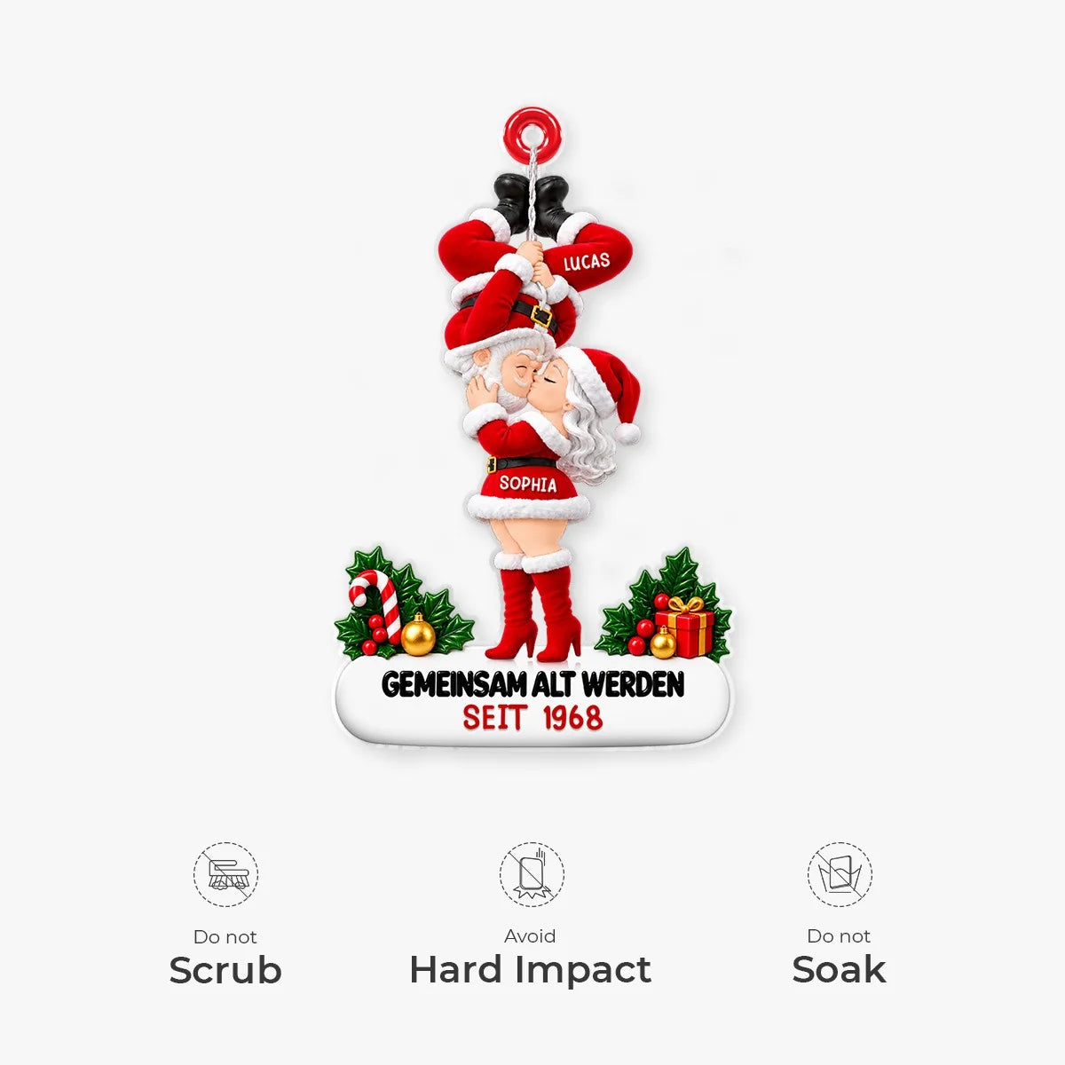 Kissing Santa Growing Old Together Personalized Acrylic Ornament - Christmas Gift for Couples
