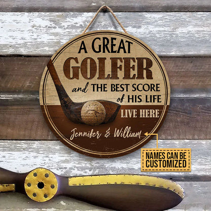Wood Sign material and size view - Custom Golf Best Score Of His Life Wood Sign