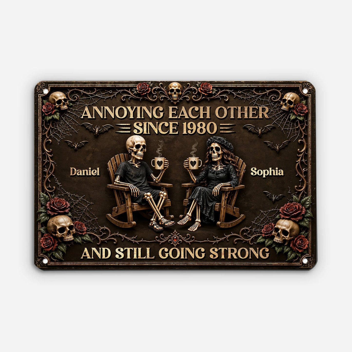 "Annoying Each Other Since" Skeleton Couple Metal Sign - Personalized Anniversary Decor Gift for Couples