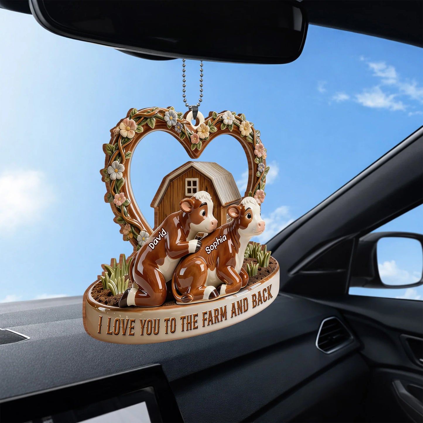 Custom Cow Car Hanging Ornament for Couples with personalized design details for meaningful gifting image 6