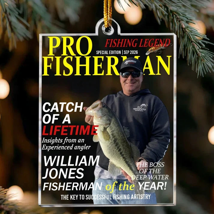 Fisherman of the Year Personalized Acrylic Photo Ornament - Custom Fishing Keepsake for Dad