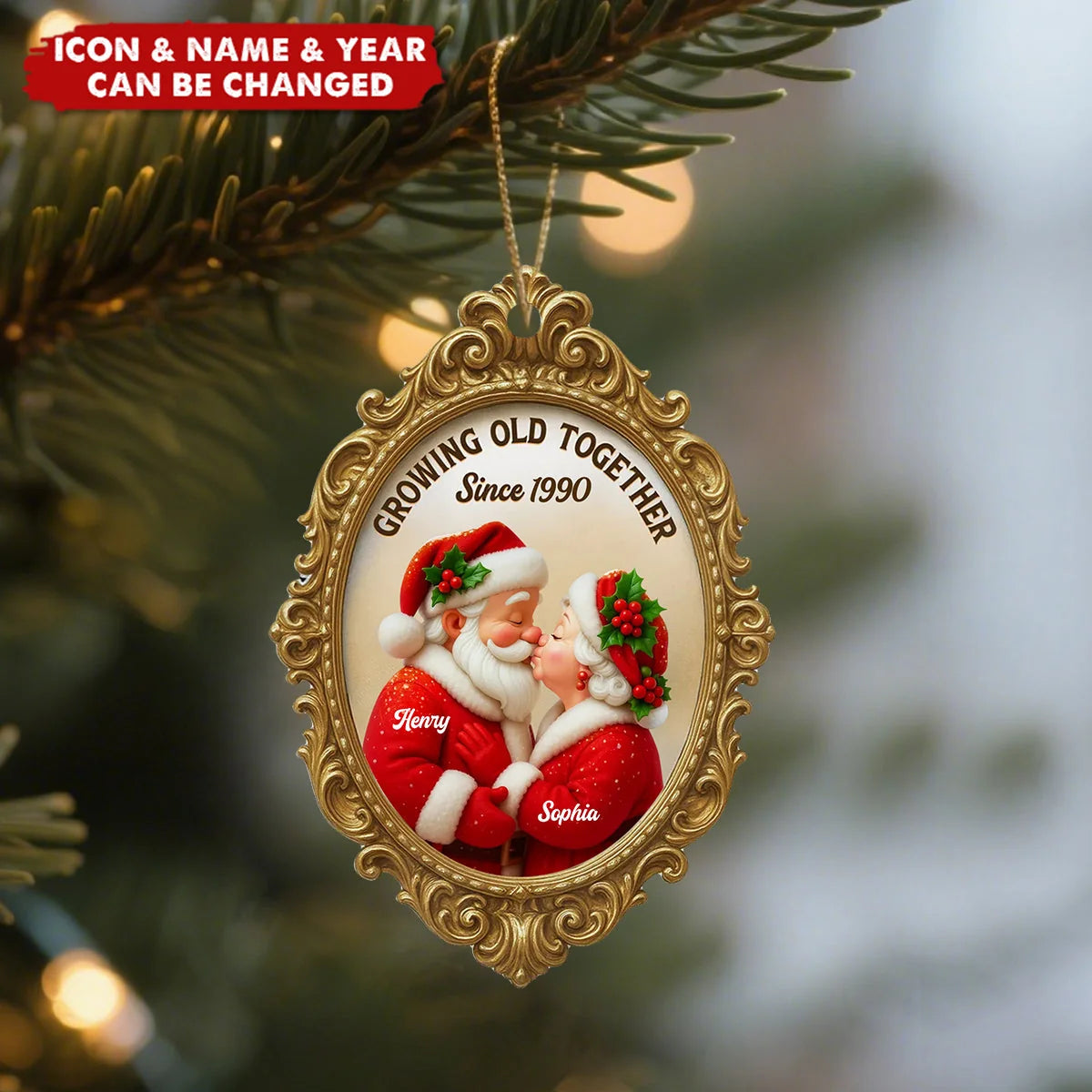 Growing Old Together Personalized Wooden Ornament - Custom Couple Christmas Gift