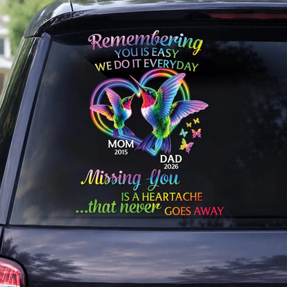 "Missing You Is A Heartache" Personalized Memorial Car Decal - Custom Hummingbird Remembrance Window Sticker