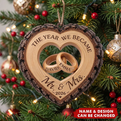 "The Year We Became Mr & Mrs" Personalized Wooden Ornament - Custom Wedding Anniversary Gift for Couples