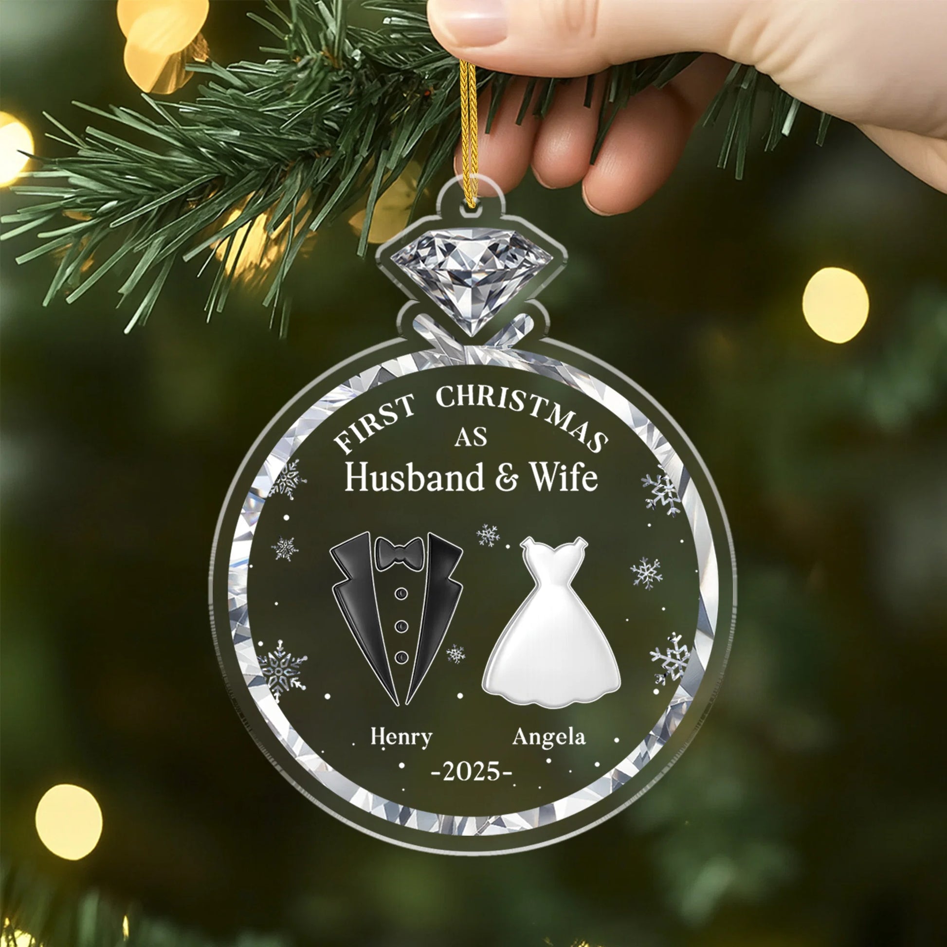First Christmas As Mr and Mrs Ornament - Personalized Newlywed Wedding Keepsake Acrylic Ring Gift for Couples